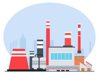 Big industrial zone in modern manufacturing city. Industry vector illustration. Flat illustration concept.