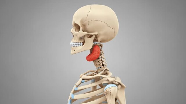 Anatomical skeleton model with highlighted neck area. Medical concept.