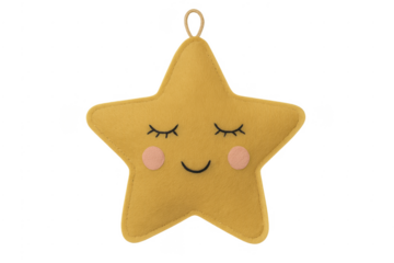 Yellow plush star toy sleeping with happy face