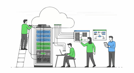 Cloud Computing Team Working on Server Infrastructure.