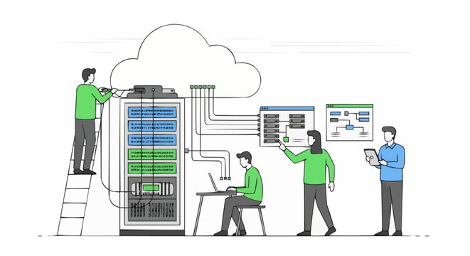 Cloud Computing Team Working on Server Infrastructure. - Powered by Adobe