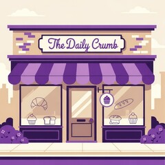 Fototapeta premium Charming storefront displays baked goods in a stylized illustration with purple accents
