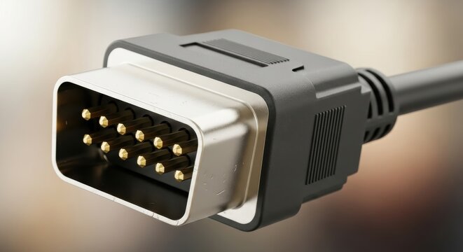 Close-up shot of a fifteen-pin DB connector for serial communication and data transmission