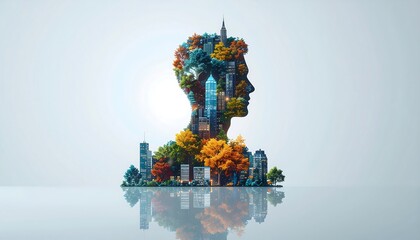Vibrant cityscape silhouette with autumn trees, a stunning urban nature concept for innovative design, reflecting progress and harmony, great for branding