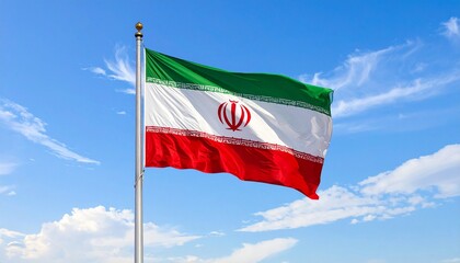A vibrant Iranian flag fluttering beneath a blue sky, evoking unity, faith, and national resilience…