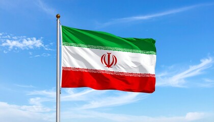 A vibrant Iranian flag fluttering beneath a blue sky, evoking unity, faith, and national resilience…