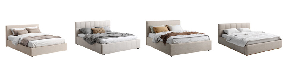 Discover stylish comfort: Four neutral-toned beds showcasing modern design for bedroom interiors, perfect for home decor inspiration and creating cozy, inviting spaces