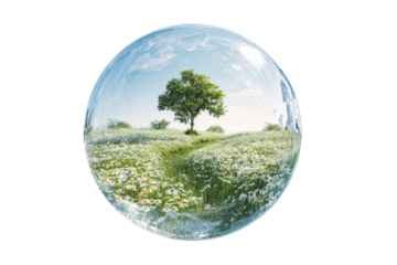 Time Bubble Meadow Surreal Landscape Illustration