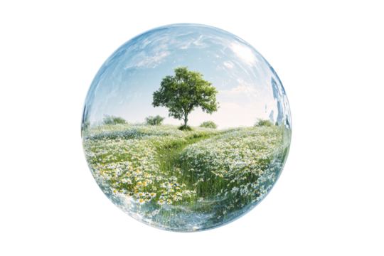 Time Bubble Meadow Surreal Landscape Illustration