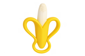 Baby banana teether helping with teething discomfort