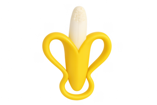 Baby banana teether helping with teething discomfort