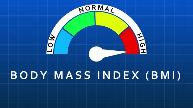 Body Mass Index ( BMI) Gauge Showing Normal Range on Blue Grid Background meter indicator
