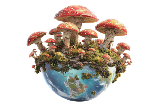 Toadstool Planet Fantasy Illustration Isolated on Transparent Background
