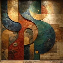 Abstract mosaic art with fluid shapes and earthy tones for modern interiors and decor