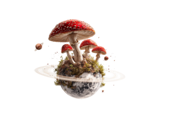 Toadstool Planet Fantasy Illustration Isolated on Transparent Background