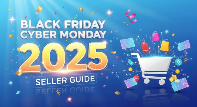 Black friday cyber monday 2025 seller guide promotion with e-commerce shopping elements