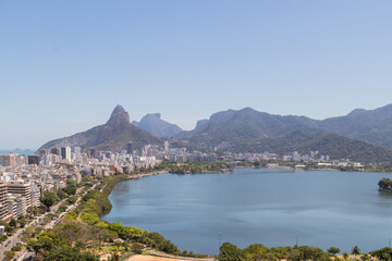 view of the rodrigo de freitas lagoon in rio de janeiro.