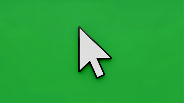 White arrow cursor simple pointer graphic element isolated on a green background