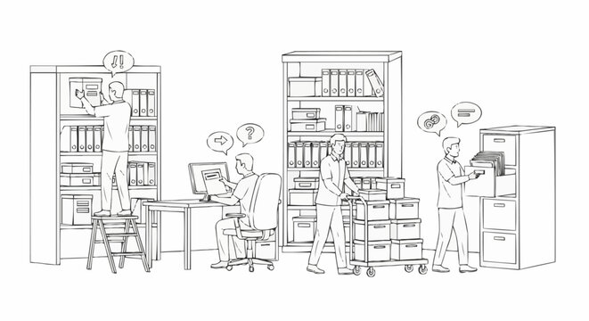 Busy Office Scene with Employees Working on Various Tasks. - Powered by Adobe