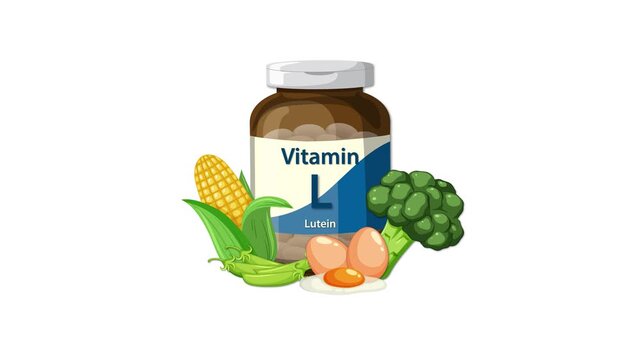 Vitamin Lutein Supplement Bottle with Vegetables Animation Sequence