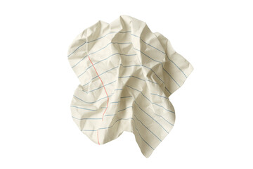 Crumpled lined paper representing mistakes, writer's block, discarded ideas, and finding solutions on a transparent background