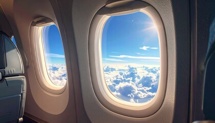 Naklejka premium Airplane window sky view