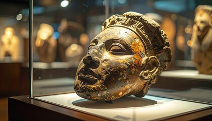 Ancient wooden mask display