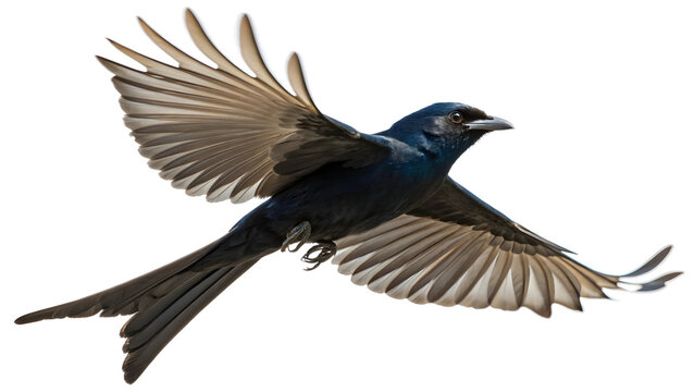 Black drongo bird in flight wings spread