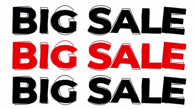 Hand Drawn Big Sale Text Animation On Transparent Background