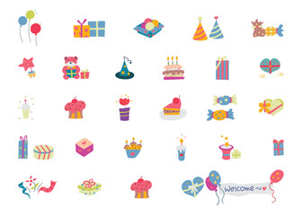 Birthday Vector & Icon Collection – Happy Birthday, Celebration Icons, Party Elements, Balloons, Cake, and Festive Vector Illustrations