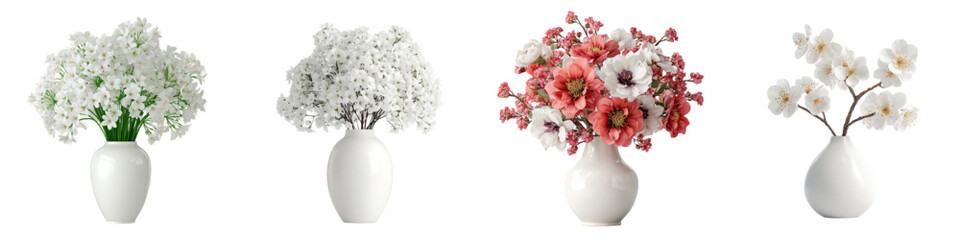 Exquisite floral arrangements in elegant white vases bring natural beauty and sophisticated charm to any space, perfect for decor and design projects