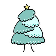 淡い青のおしゃれな手描きクリスマスツリーイラスト