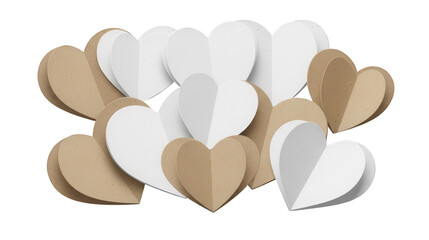 Elegant floating hearts in white and kraft paper for Valentine's Day or wedding decor, perfect for expressing love and affection in a modern minimalist style