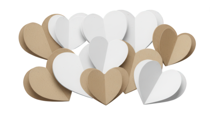 Elegant floating hearts in white and kraft paper for Valentine's Day or wedding decor, perfect for expressing love and affection in a modern minimalist style