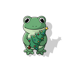 Fototapeta premium Cute cartoon frog wearing a green vest and scarf isolated on transparent background