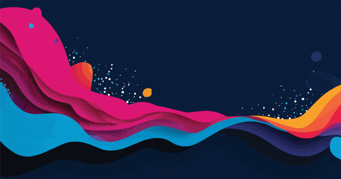 Composi&ccedil;&atilde;o vetorial abstrata com formas onduladas e gradientes de cores vibrantes, ideal para banners e designs contempor&acirc;neos.