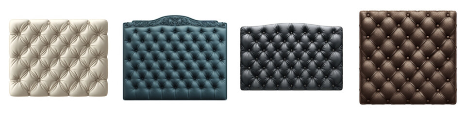 Luxurious tufted headboards in elegant cream, deep teal, sophisticated charcoal, and rich brown for sophisticated bedroom design inspiration and interior decorating projects.