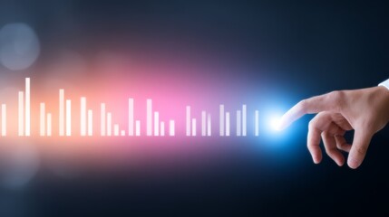 Close up of hand interacting with financial data on business growth bar chart financial data visualization hand analyzing business growth bar chart.