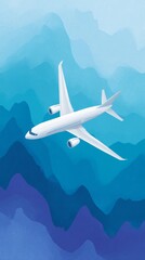 Fototapeta premium White airplane soars gracefully over majestic mountain range peaks at high altitude.