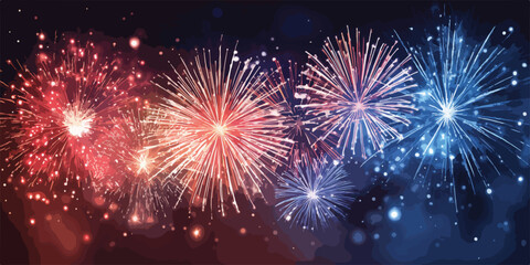 Naklejka premium Uma deslumbrante exibição noturna de fogos de artifício em cores vibrantes, iluminando o céu escuro com um espetáculo festivo e alegre.