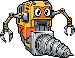 Cute Cartoon Robot with Drill and Claws.