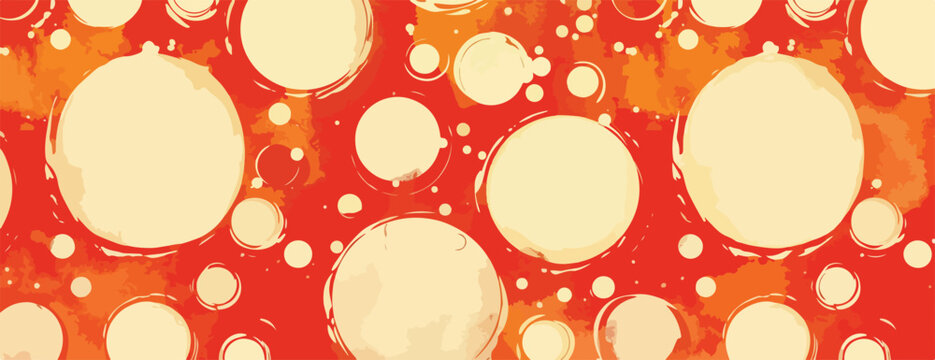 Padr&atilde;o abstrato vibrante de bolhas e c&iacute;rculos em tons de vermelho, laranja e creme, ideal para fundos e designs gr&aacute;ficos modernos e criativos.