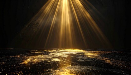 黒背景に差し込むゴールドの光が描く神秘的な空間コピースペース 4kリアリスティック
