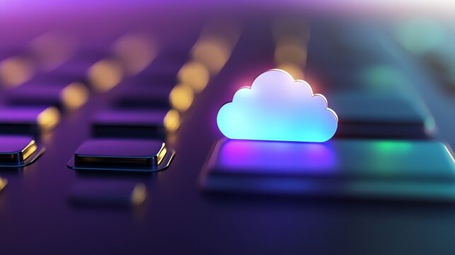 Inspiring cloud computing concept laptop floating in sky symbolizing digital transformation and innovation. - Powered by Adobe