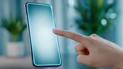 Close up view of hand holding modern smartphone device for communication and internet access.