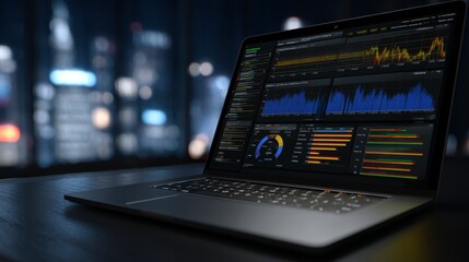 Modern laptop computer open on clean table surface ready for productivity and work.