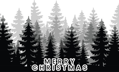 Winter holiday festive forest silhouette with merry christmas typography design Vector,Christmas forest background