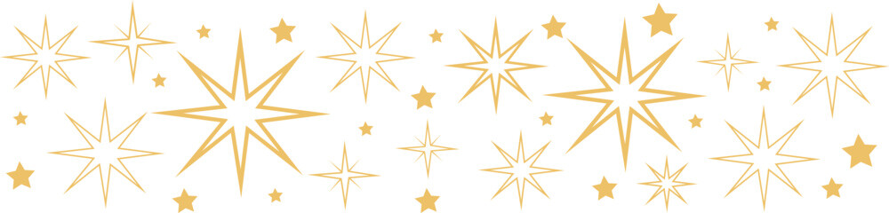 Golden festive stars and sparkling starbursts on a clean white backdrop Vector,Gold stars banner design 