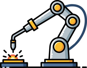 Industrial Robotic Arm Welding with Sparks.