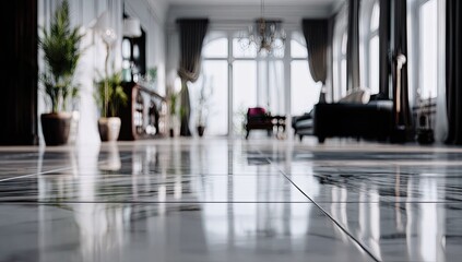 Obraz premium Elegant interior space with marble floor and natural light.